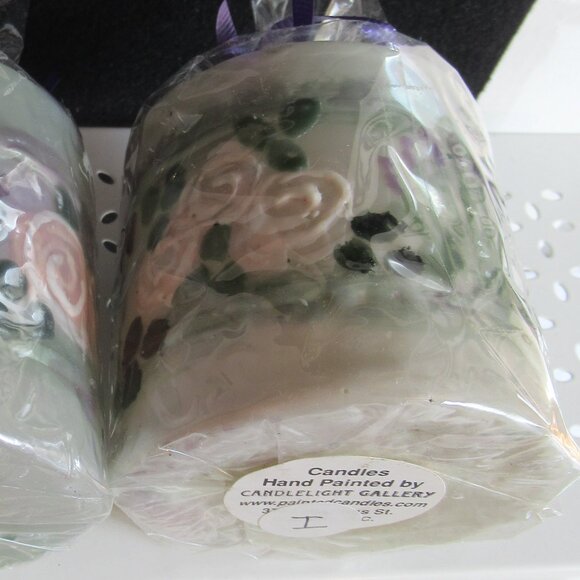 Stylized flowers, 3" Pillar Candle, Hand Painted, Nature, Codes P, I - Picture 4 of 4
